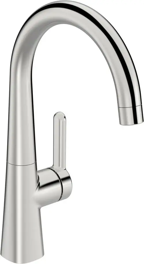 Einhebelmischer in Chrom von HANSA mit hohem, geschwungenen Auslauf und seitlichem Hebel, geeignet für die Montage an einem Waschtisch.